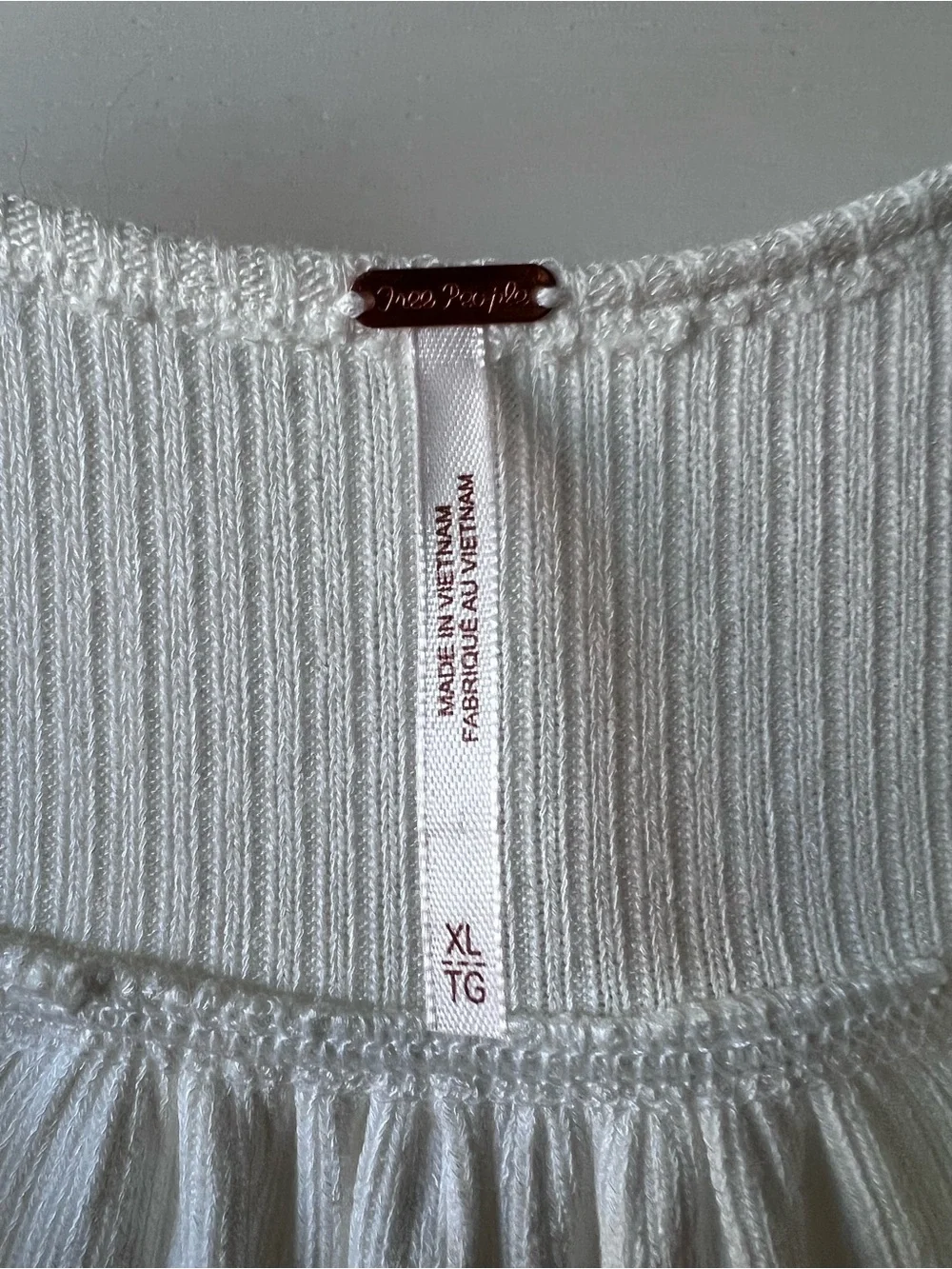 Free People Ivory White Ribbed Waffle Knit Long-Sleeve Henley Top XL